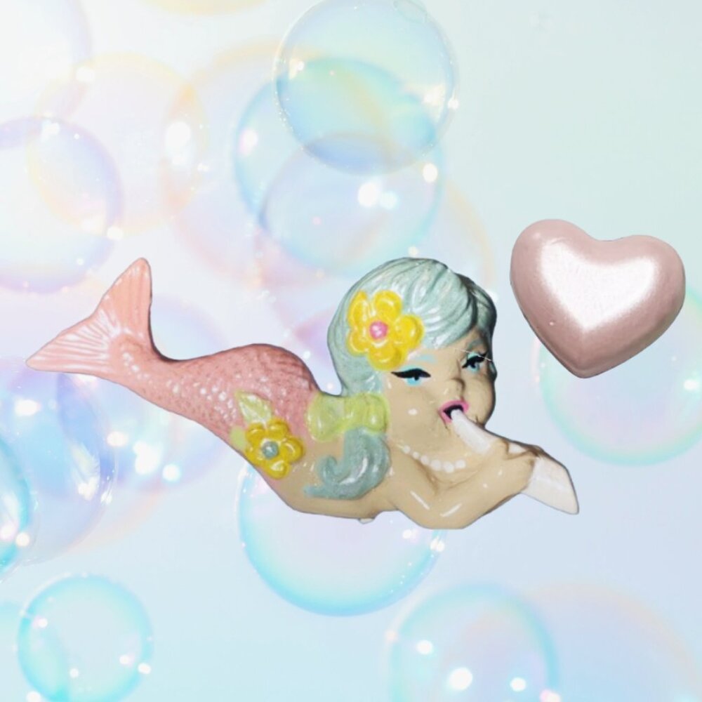 MINI 5" Chalkware Baby Mermaid Wall Plaque Art - Retro Rockabilly